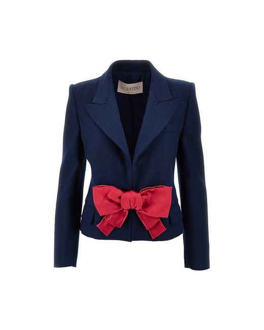 ジャケット Valentino Blue viscose jacket with bow Valentino Viscose Jacket With Duchesse Bow in Blue | Lyst