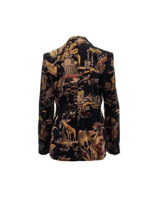 Etro Black Paisley Velvet Double-Breasted Jacket