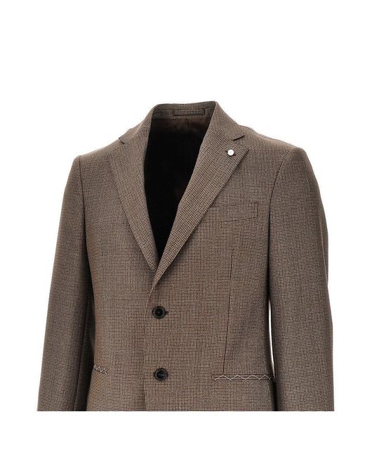 Luigi Bianchi Brown Houndstooth Single-Breasted Suit for men
