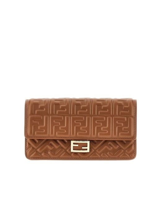 Fendi Brown Embossed Nappa Leather 'Baguette' Clutch