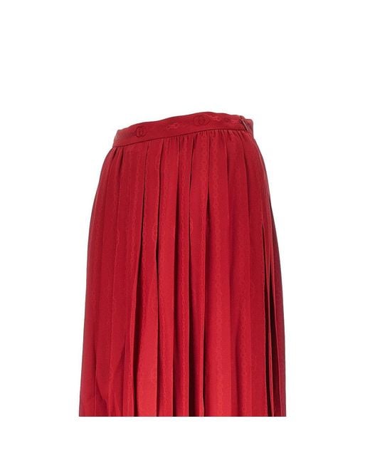 Gucci Red Jacquard Silk Midi Skirt