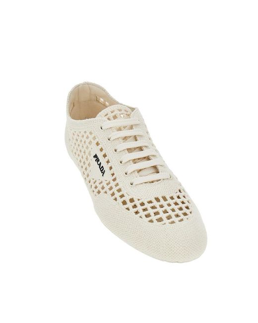 Prada White Crochet Knitted Collapse Sneakers