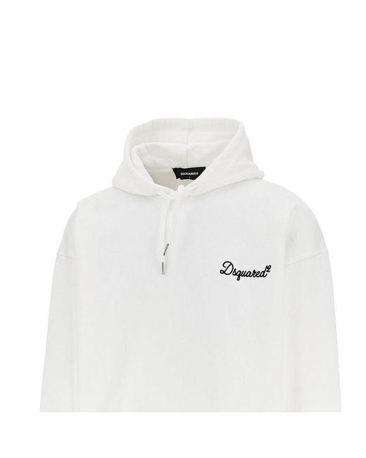 DSquared² White Hoodie With Logo Embroidery for men