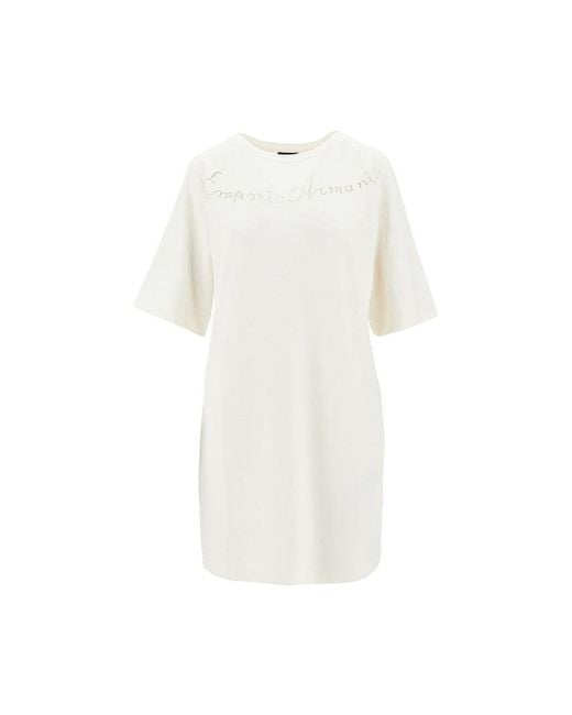 Emporio Armani White See-Through Logo Mini T-Dress