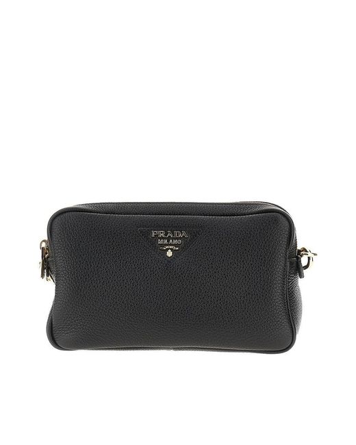 Prada Grained Leather Small Crossbody Bag in Black | Lyst UK