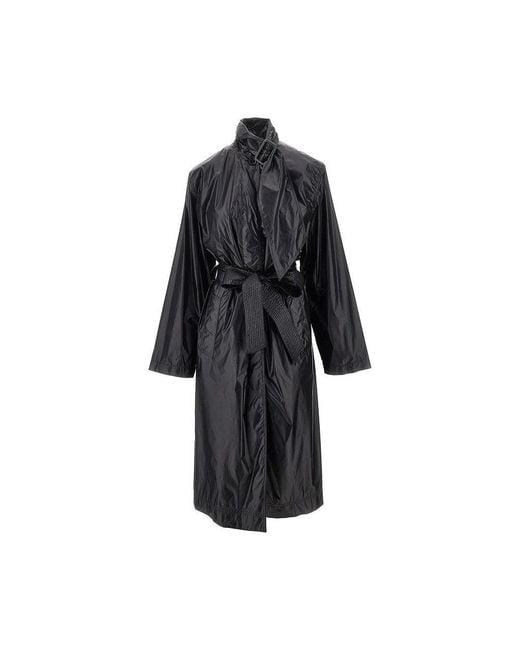 Saint Laurent Black Nylon Trench Coat With Lavallière Collar