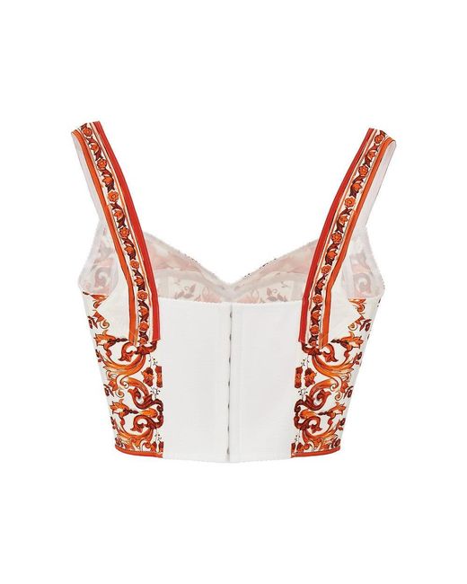 Dolce & Gabbana Red Charmeuse Top With Maiolica Print