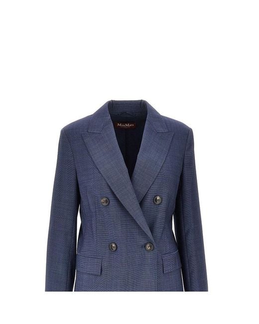 Max Mara Blue Virgin Wool Double-Breasted Jacket