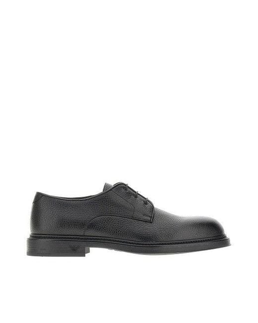 Emporio Armani Brown Grained Leather Derby Shoes for men