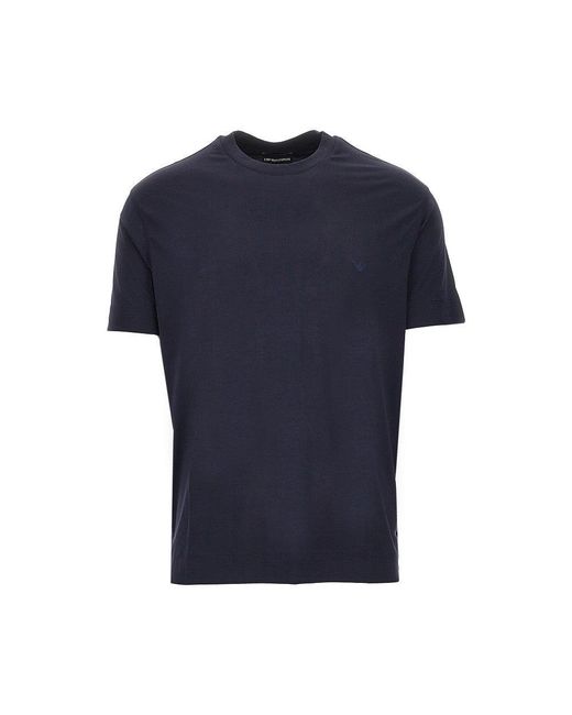 Emporio Armani Blue Stretch Jersey T-Shirt With Eagle Embroidery for men