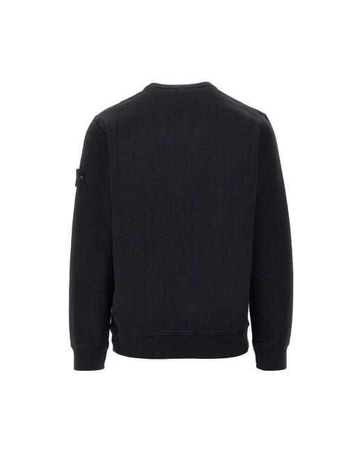Stone Island Blue Crewneck Cotton Sweatshirt With Logo Badge for men