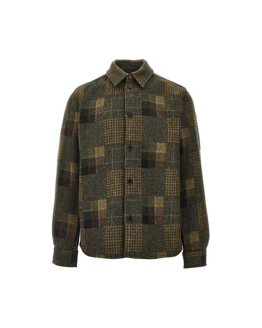 Les Deux Green 'Kody' Patchwork Wool Overshirt for men