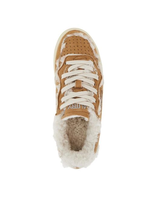 Autry Natural Suede And Shearling Medalist Low Sneakers