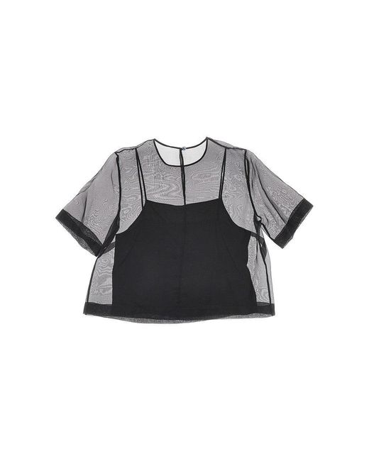 AMI Black Silk Organdy Top