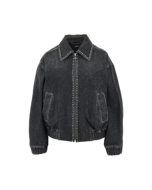Versace Black Denim Blouson With Studs And Crystals