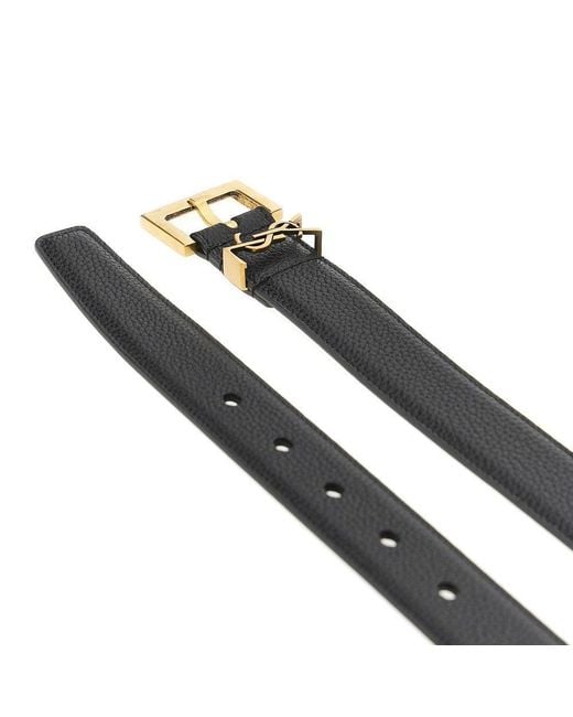Saint Laurent Black 'Cassandre' Grained Leather Belt