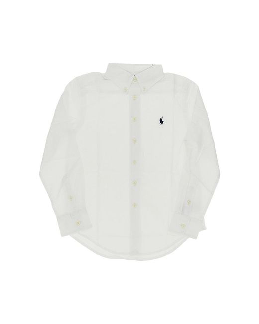 Ralph Lauren White Cotton Shirt With Logo Embroidery Kids for men
