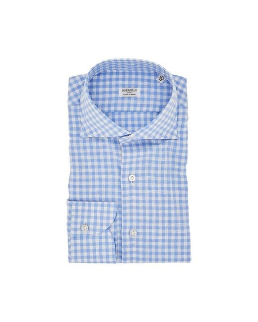 Borriello Blue Check Cotton And Linen Shirt for men