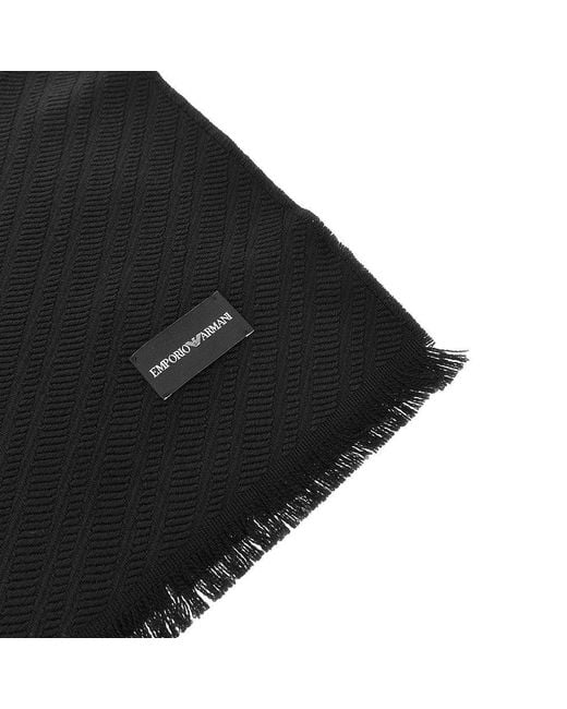 Emporio Armani Black Jacquard Wool Scarf for men