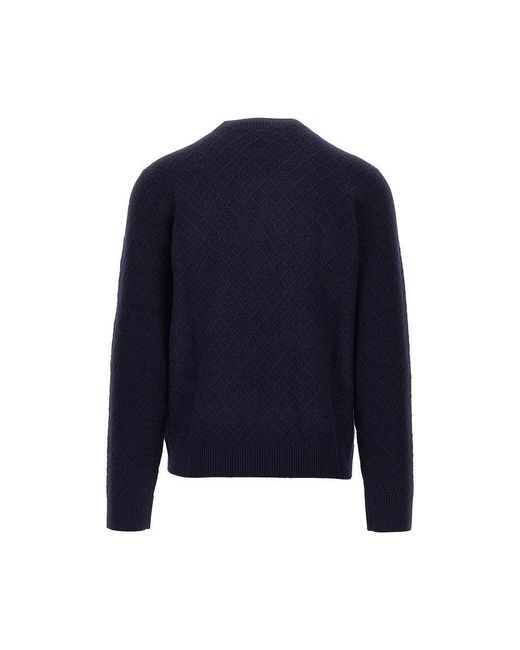 Emporio Armani Blue Knitted Sweater With Diamonds Motif for men