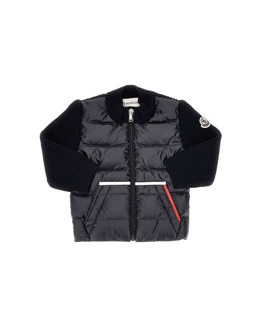 Moncler Black Ribbed Wool And Padded Nylon Cardigan Kids