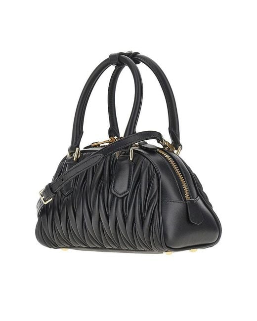 Miu Miu Black Matelassé Nappa Leather 'Arcadie' Bowling Bag