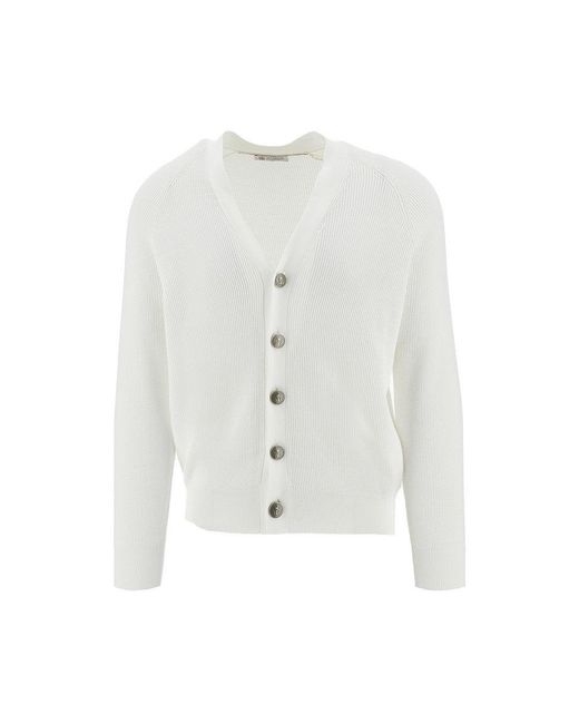 Brunello Cucinelli White English Rib Cotton Cardigan for men