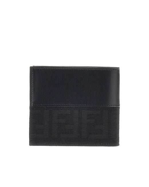 Fendi Black Ff Jacquard Bi-Fold Wallet for men