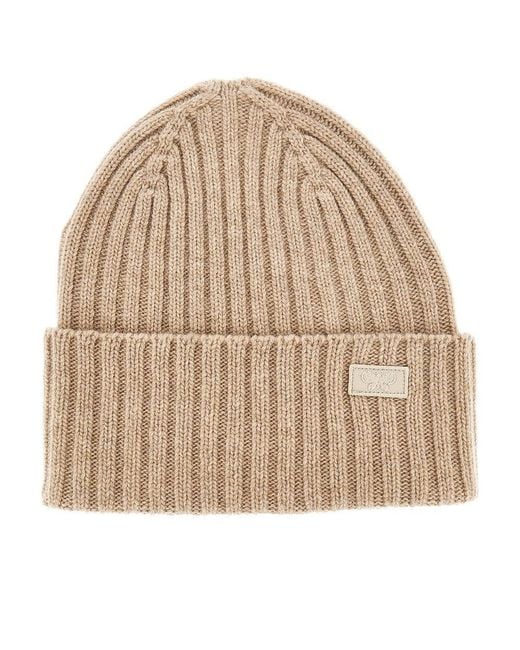 Weekend by Maxmara Natural Virgin Wool Beanie Hat With Logo Patch
