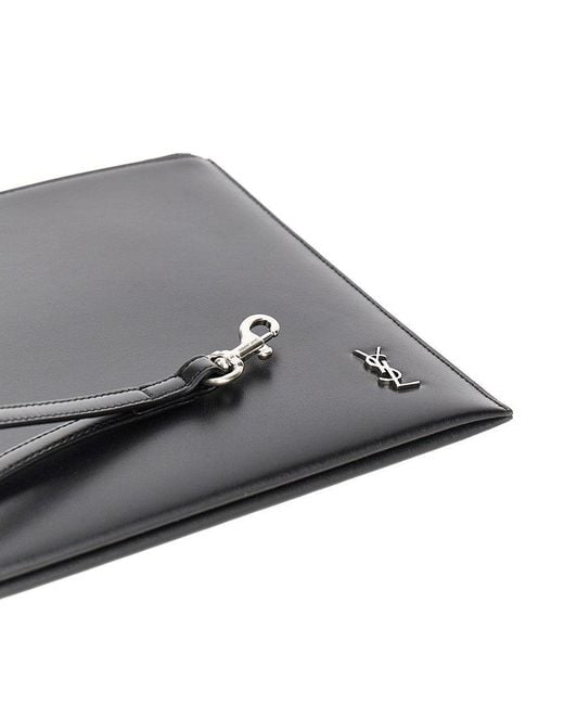 Saint Laurent Black 'Tiny Cassandre' Leather Tablet Holder Pouch for men