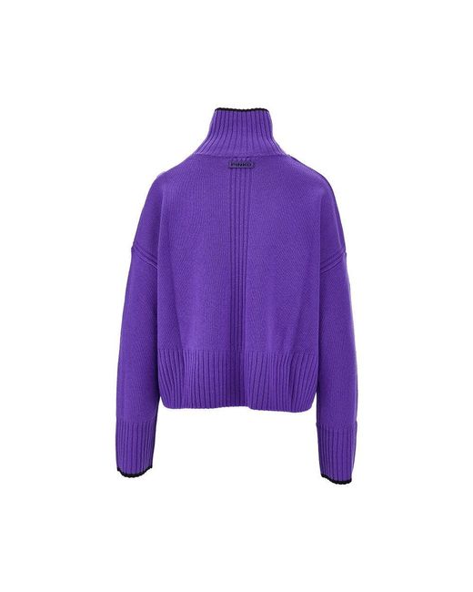 Pinko Purple Wool And Cashmere Turtleneck Sweater
