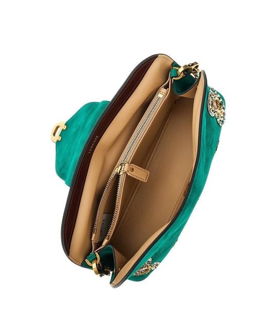 Versace Green Embroidered Suede Leather 'Vivian' Clutch
