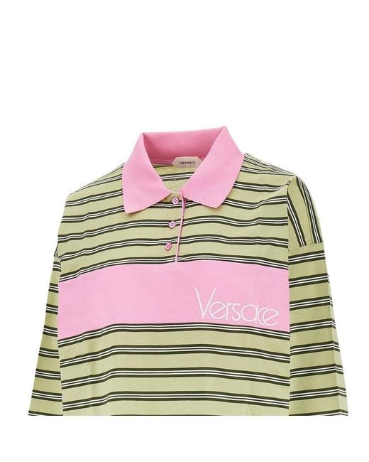 Versace Green Jersey Polo Shirt With Logo Embroidery