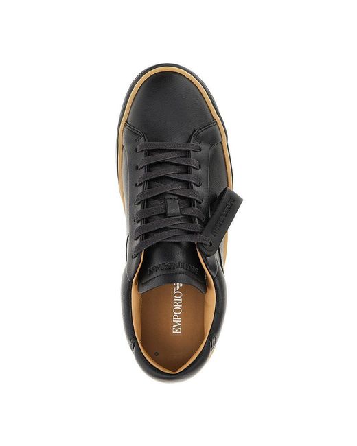 Emporio Armani Black Leather Sneaker With Contrasting Welt for men