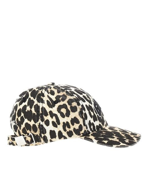 Ganni Black Leopard-Print Organic Cotton Baseball Hat