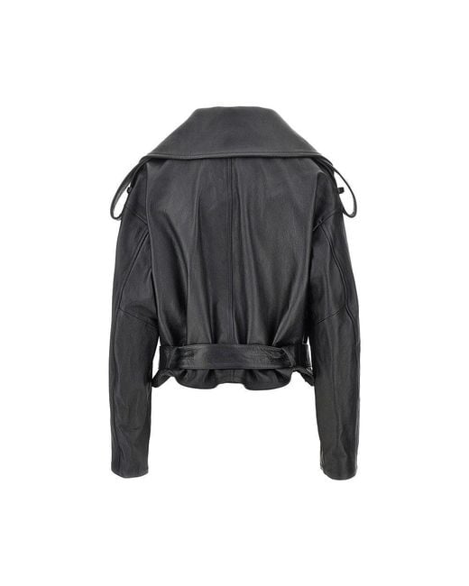 7 For All Mankind Black Leather Double-Breasted Jacket