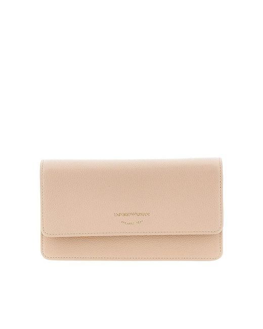 Emporio Armani Natural Grained Leather Clutch With Chain