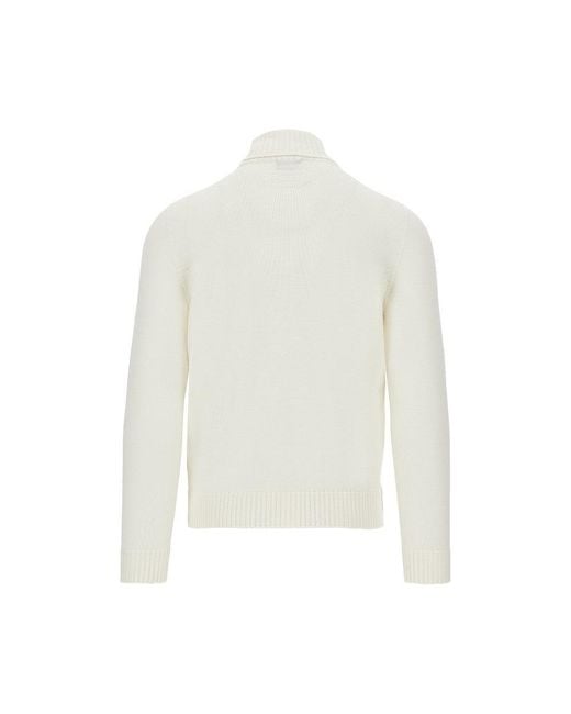 Drumohr White Merino Wool Knitted Turtleneck for men