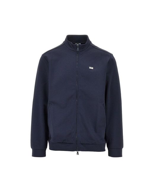 EA7 Blue Full-Zip Sweatshirt With Logo Plate for men