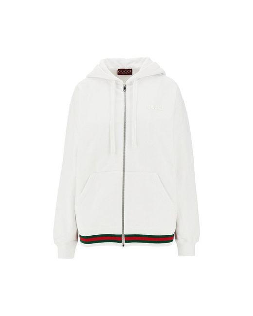 Gucci White Full-Zip Hoodie With Web Detail