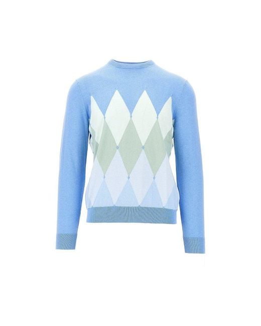 Ballantyne Blue Lozenge Cotton And Cashmere Sweater for men