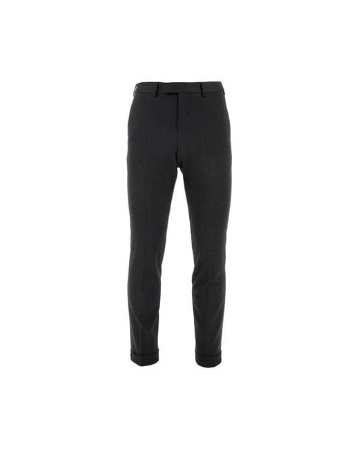 PT Torino Black Techno Washable Wool Master Fit Pants for men