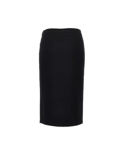 Tory Burch Black Knitted Midi Skirt With Scalloped Edges