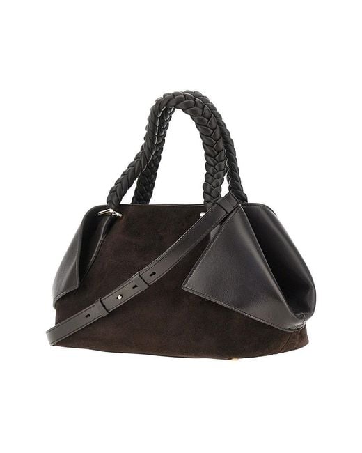 Ferragamo Black Leather Hand Bag With Logo