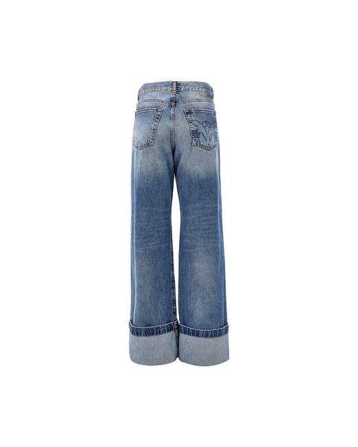Pinko Blue Wide Leg Jeans With Turned-Up Hem