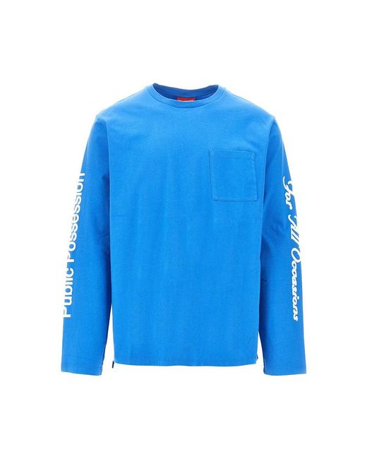 Public Possession Blue 'Mobile D J' Cotton T-Shirt for men