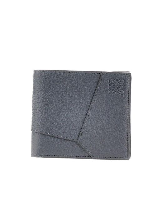 Loewe Gray Grained Leather 'Puzzle' Bi-Fold Wallet for men