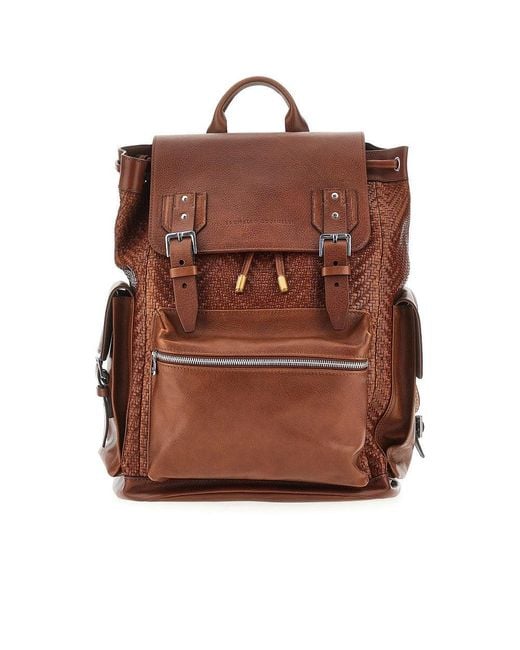 Brunello Cucinelli Brown Leather Backpack for men
