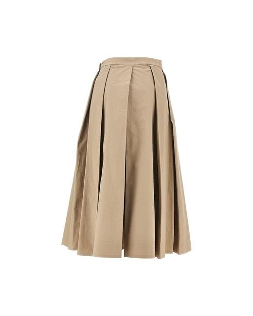 Emporio Armani Natural Stretch Poplin Pleated Midi Skirt
