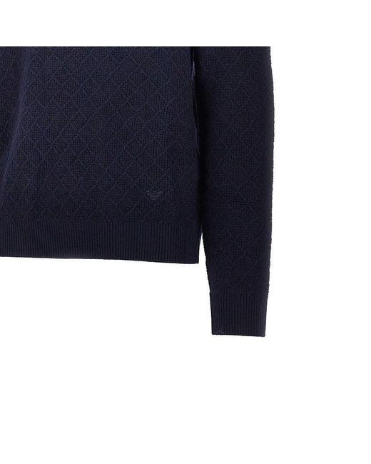 Emporio Armani Blue Knitted Sweater With Diamonds Motif for men